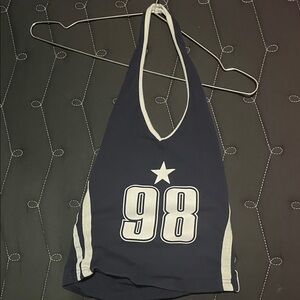 Navy Halter Top with 98 Print